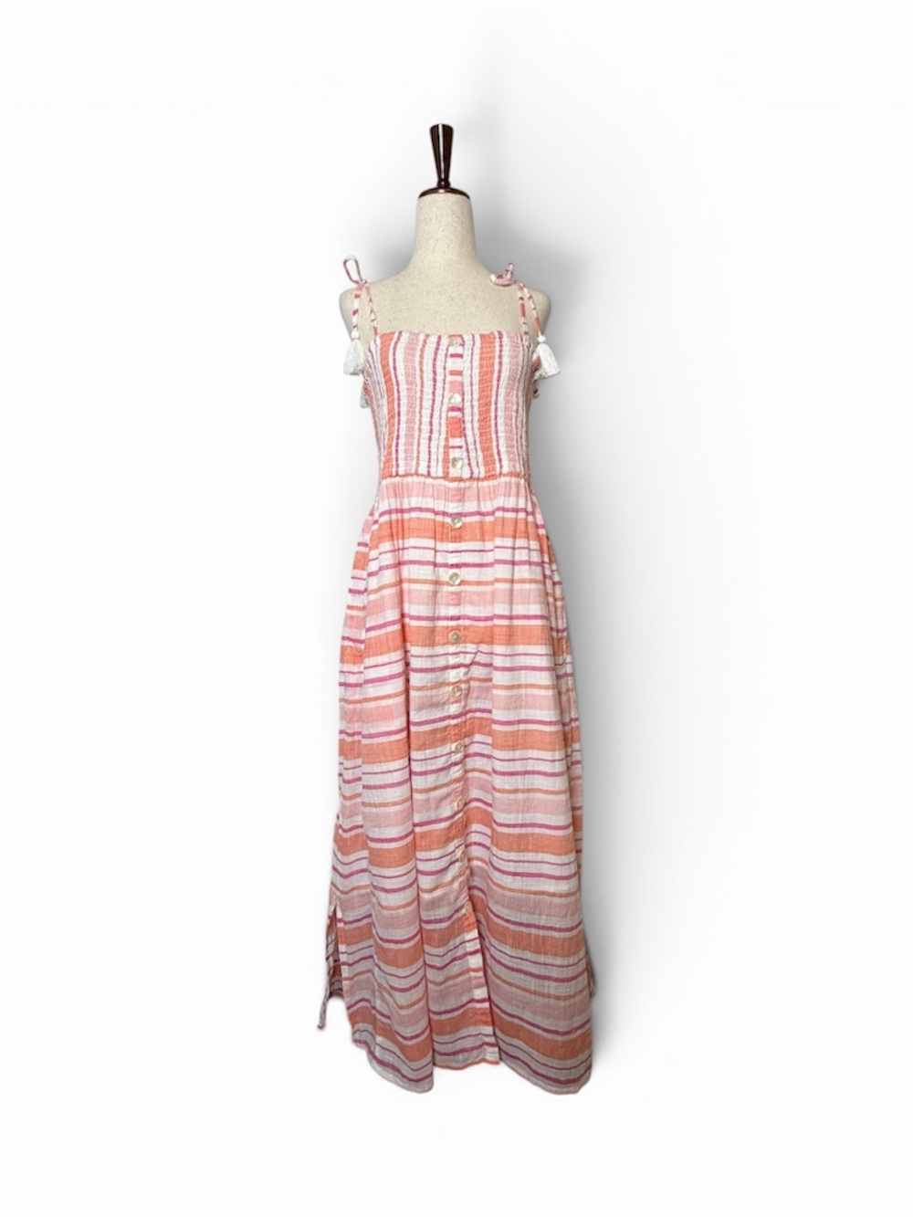 Roller Rabbit Kirsten Dress East Hampton Stripe Pink Cotton Smocked Midi Large - Picture 2 of 16